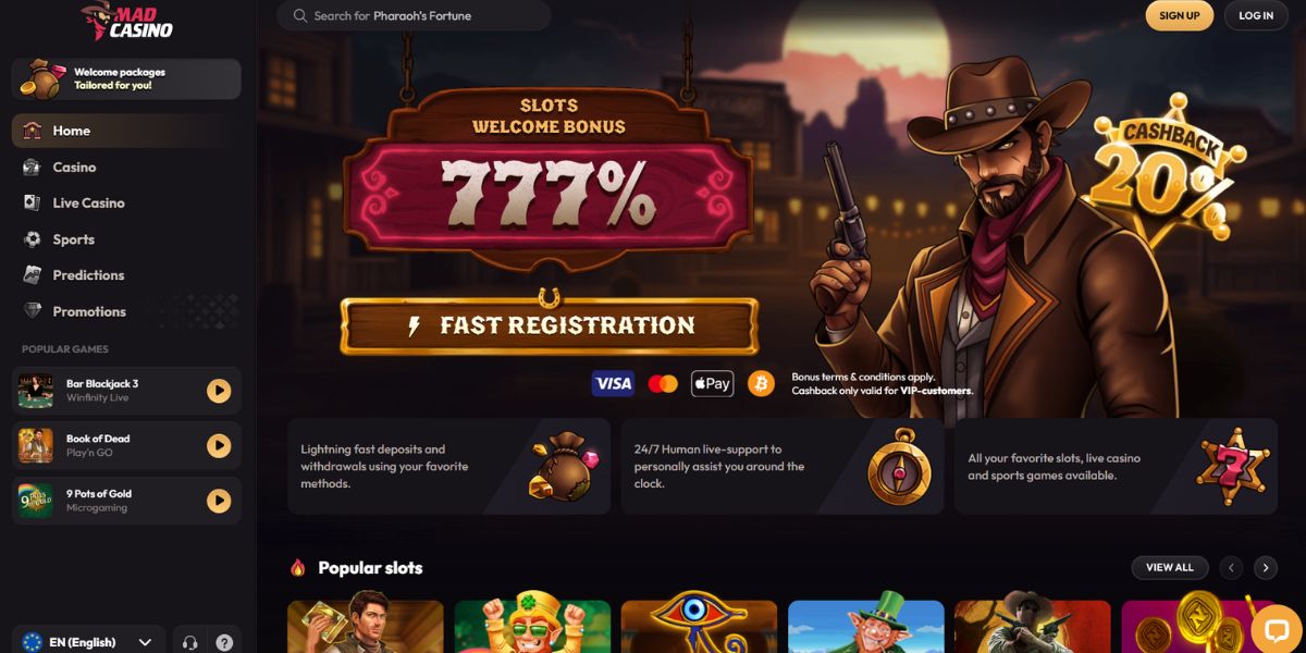 Screenshot of the Mad Casino website